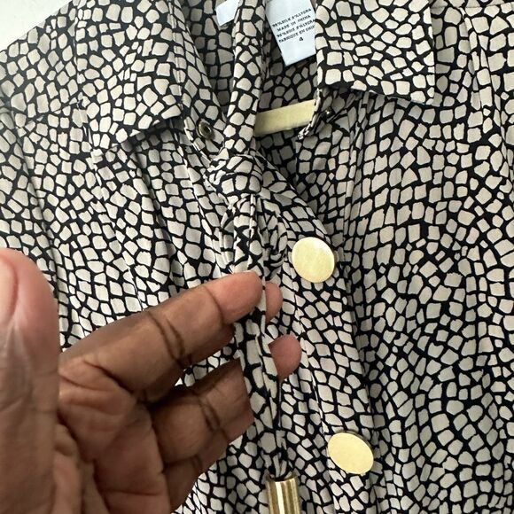 Vintage Diane Von Furstenberg Black & Taupe Animal Print Silk Shirt Dress 4 - Picture 5 of 8